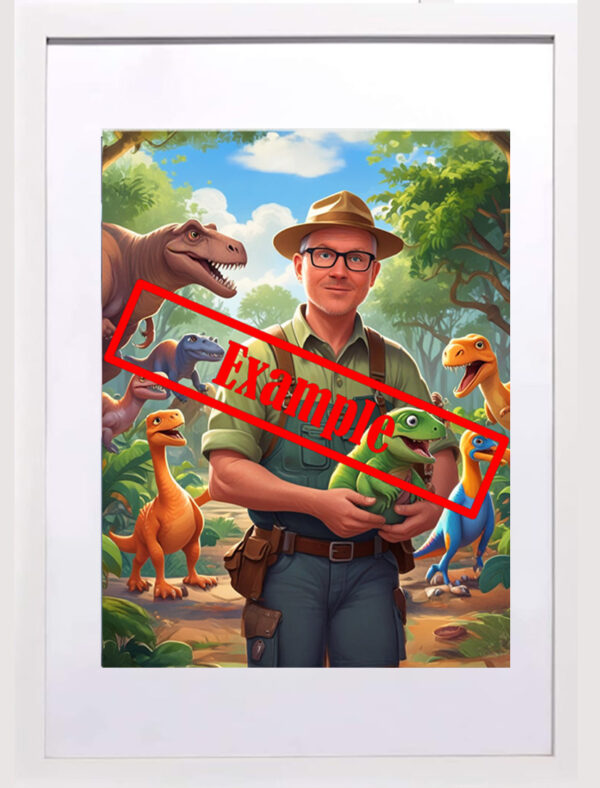 A2 white framed with A3 image and white mount ,custom caricature.