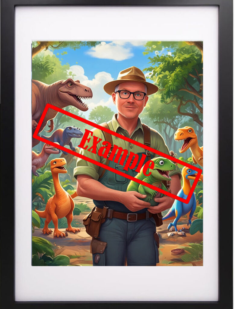 A2 Black framed with A3 image and white mount ,custom caricature.