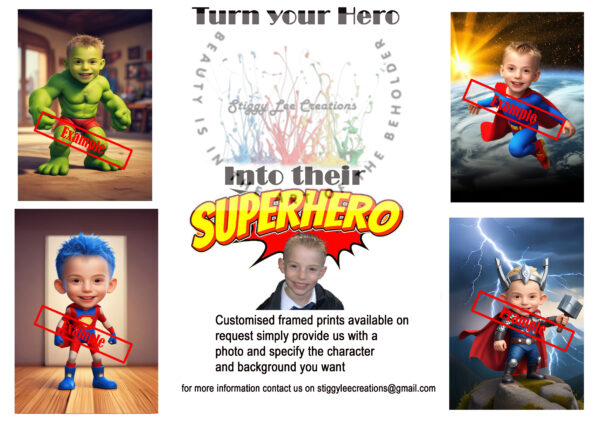 A4 Black framed custom caricature. (Superhero) - Image 2